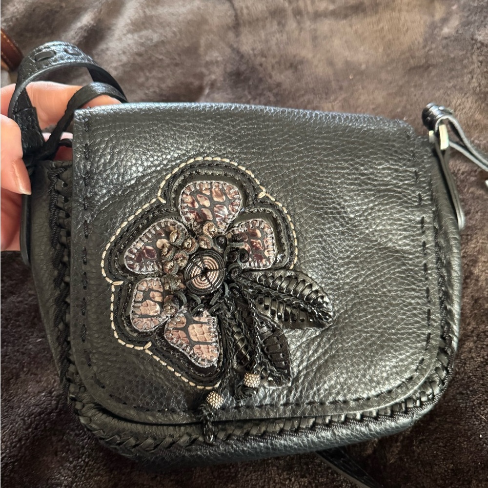 Brighton Black Crossbody Bag with Floral Accent